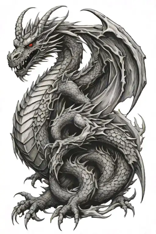 Rought Paint Strock Dragon Not Intertwined And Head Down Late Up