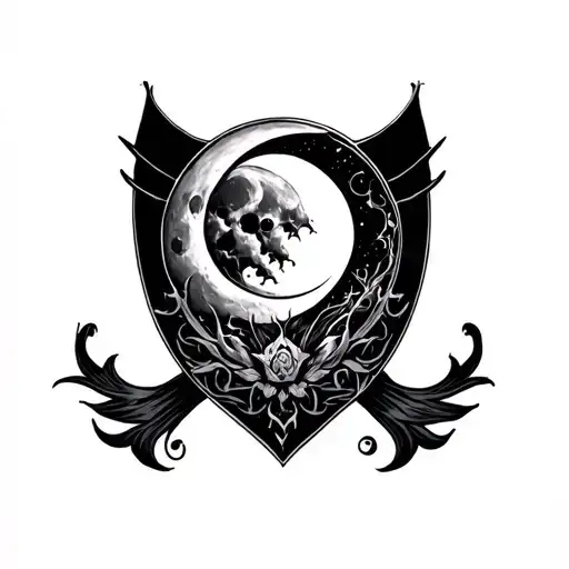 Under Breast Tattoo With Gothic Theme And Moon