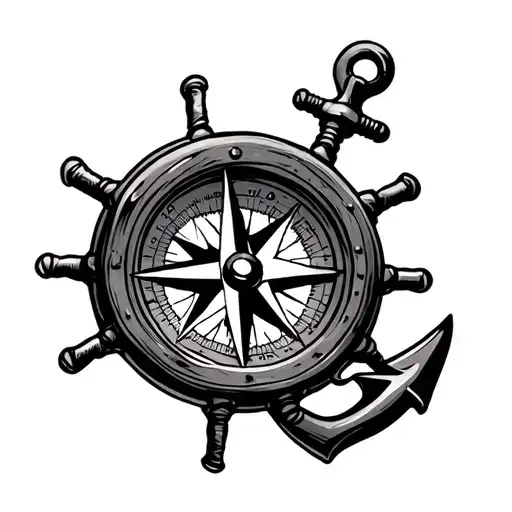 Anchor Captain's Wheel Of Compass In The Middle