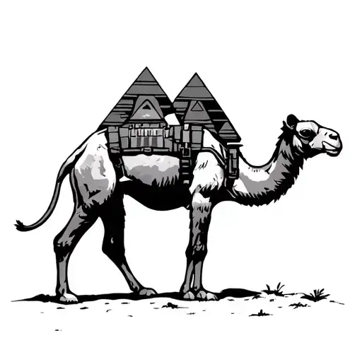 Black And White Camel With Pyramids For Eyes Wearing Army Gear From The Camel Corps Of Texas