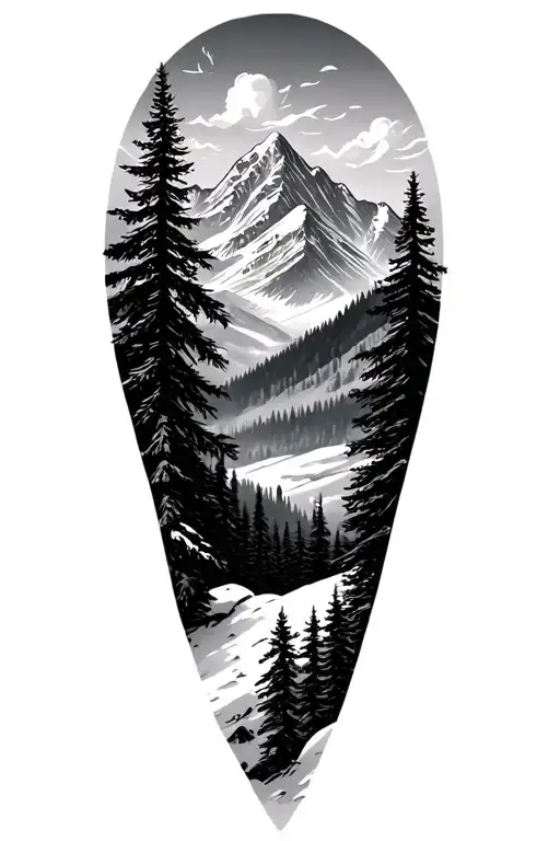 Snow Capped Mountains With Forest Scene