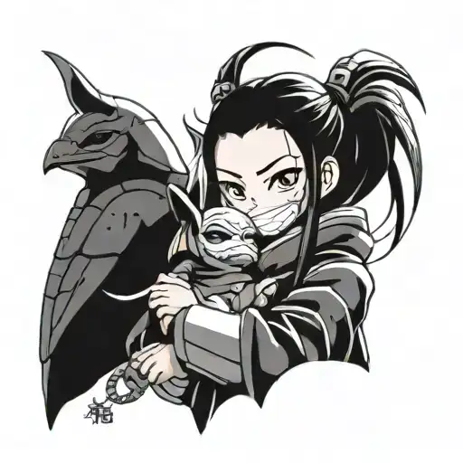 Nezuko Kamado From Demon Slayer Holding Grogu From Mandalorian