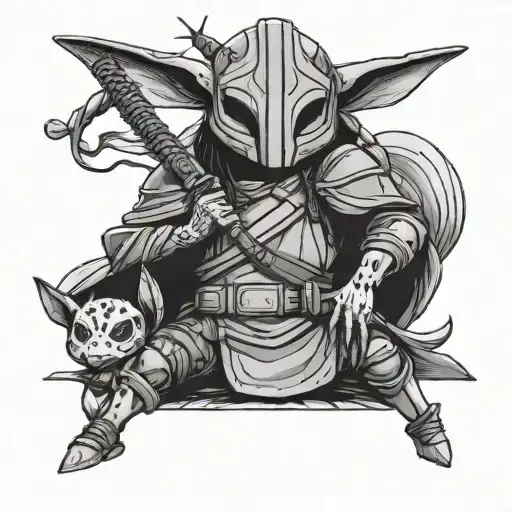 Nezuko Kamado From Demon Slayer Protecting Grogu From Mandalorian