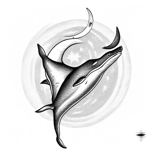 A Silhouette Of A Whale Singing Under A Crescent Moon