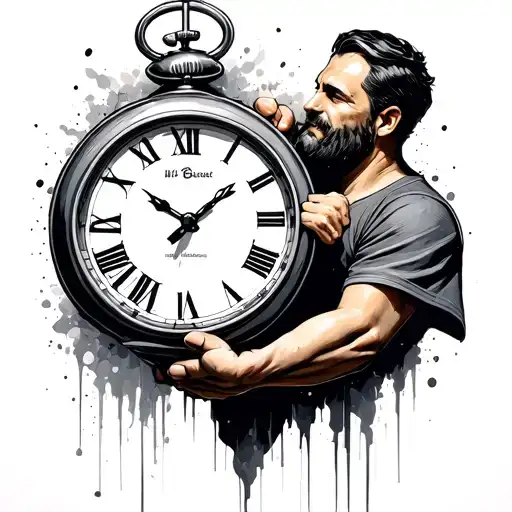 Clock And Dad Grabbed With The Son Hand