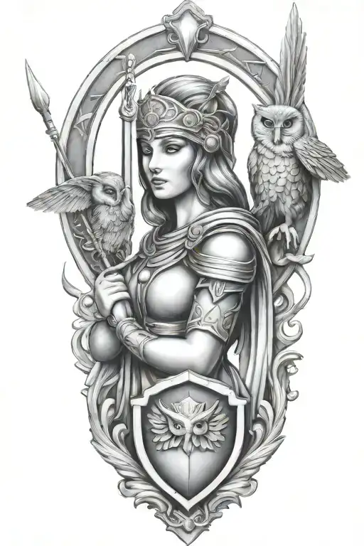 Athena With Owl Shield And Spear