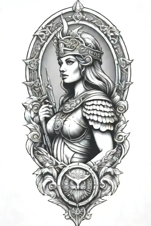 Athena With Owl Shield And Spear