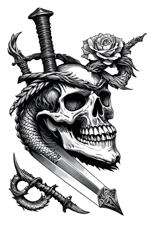 Skull Dagger And Sanke Wrapped