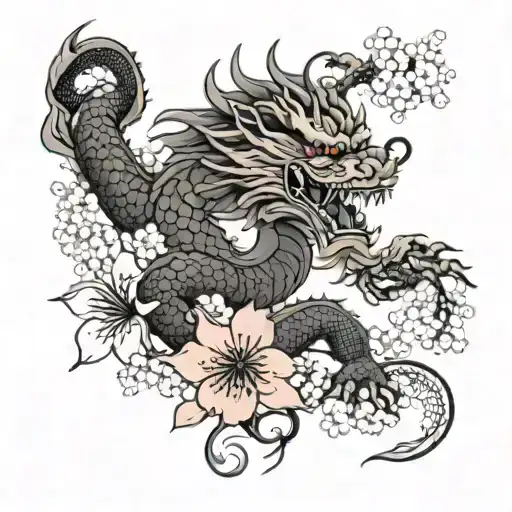 Cherry Blossoms With A Japanese Dragon