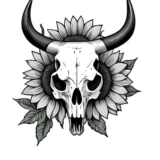 Sunflowers Bull Skull Cactus