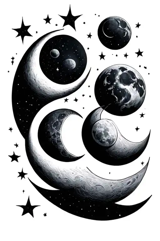 Moon Phases Forming The Shape Outline Drawing