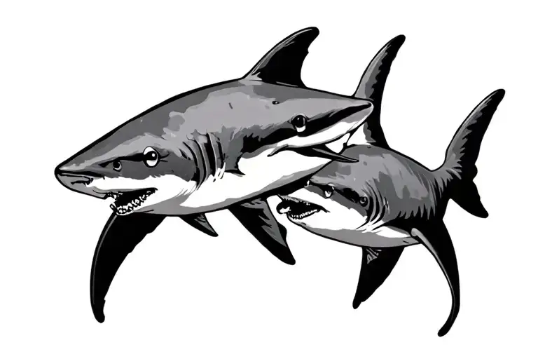 Two Little Sharks Swimming In A Circle