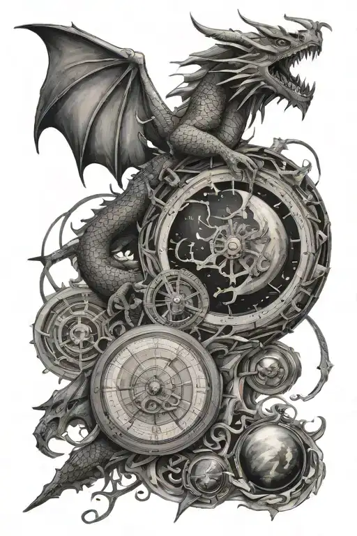 Dragon And Astronomy Instruments Surrounded