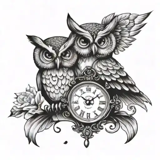 Owl Holding Clock Or Hourglass With A Quote