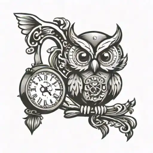Cartoon Owl Holding Clock Or Hourglass With A Quote