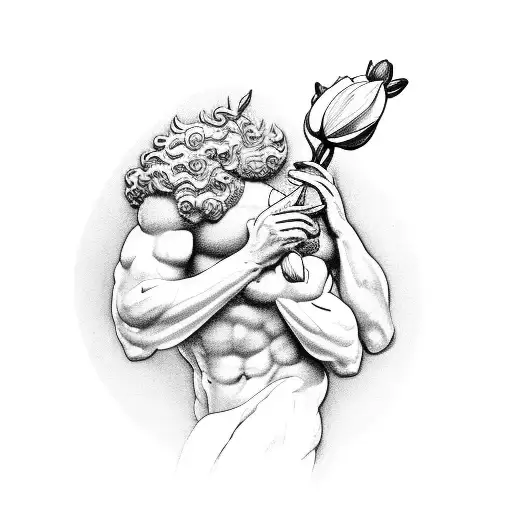 Greek God Atlas Holding Up An Orchid Flower
