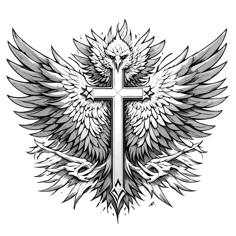 Phoenix Cross With Ambition Meaning Tattoo Design