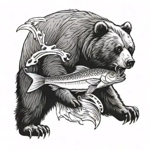 Bear Eating Fish In A River