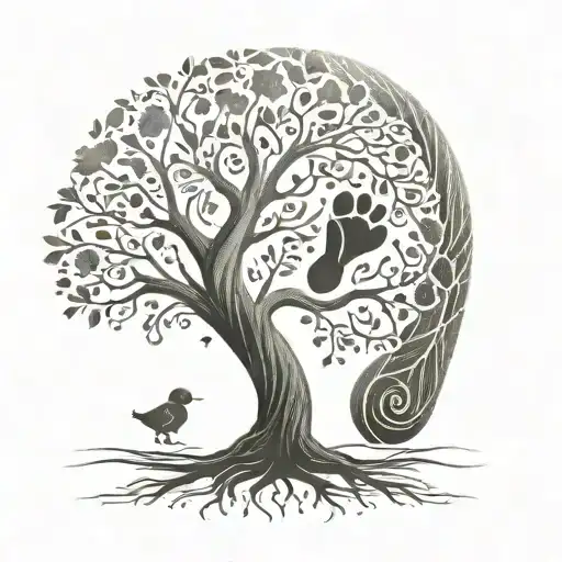 A Tree Of Life Merging Or Relating To The Shadow Of A Baby's Footprint