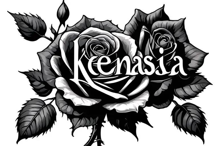 The Name Kenasia Used As A Stem For A Rose Intertwined