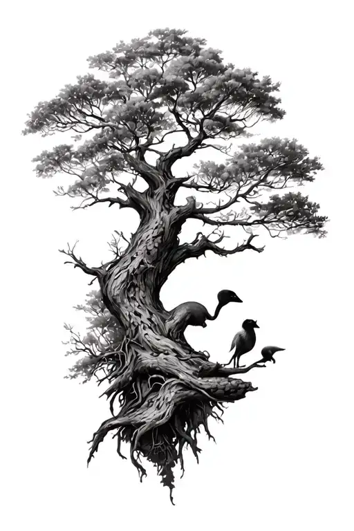 Tree With Elements Of Nature And Animals