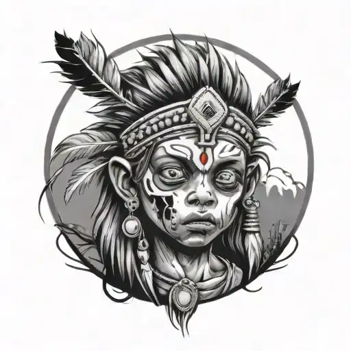 Indian Half Zombie Half Child Head Surrounded