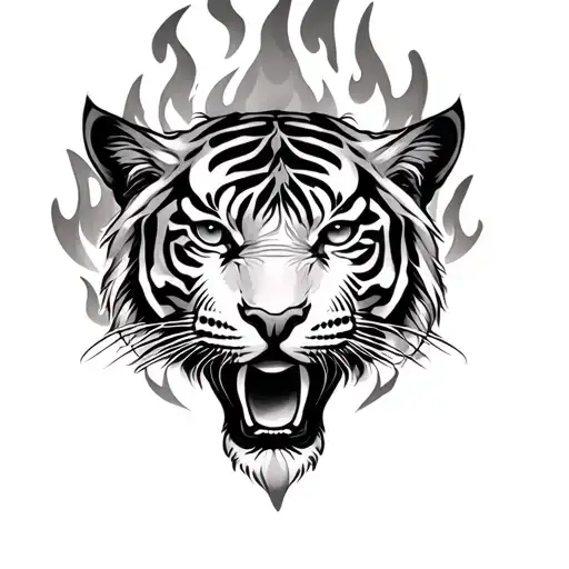 Tiger And The Third Eye Surrounded By Fire