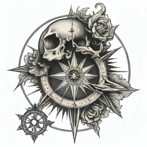 Skull In The Center Of A Compass
