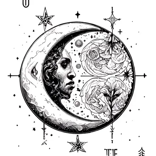 Cool And Unique Black And White Moon Tarot Card Fine Line Tattooo