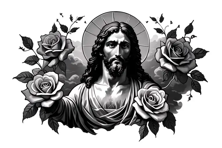 Roses And Clouds Surrounding Jesus Stripped