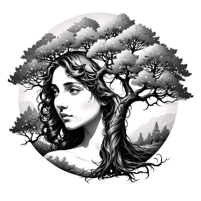 Tree And Woman Face Minimalistic