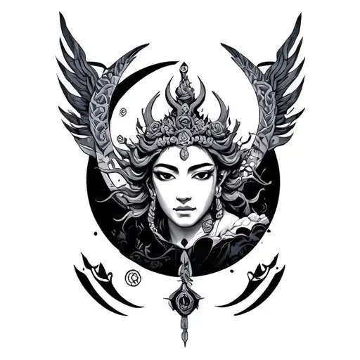Generate Me A Sketch Of A Tattoo With A Honsu God Moon