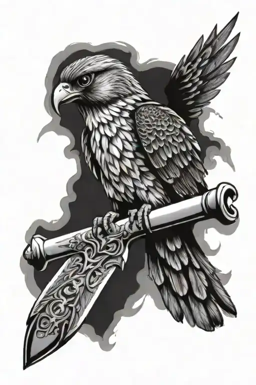 A Falcon Where The Wings Make Up The Hilt Of A Sword And The Blade And Pommel Extend Out Of It