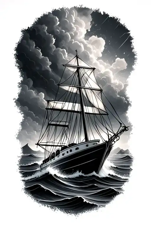 Boat On Water During A Storm With Crashing Waves Crashing