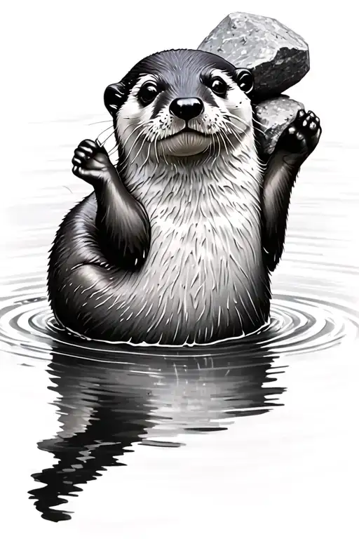 River Otter Realistic Tattoo Holding A Stone While Laying On Its Back In Water