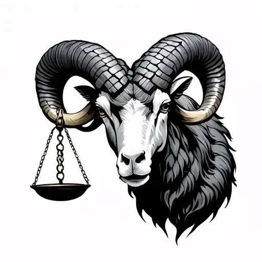Aries Ram And Libra Scales Hanging Off Horns