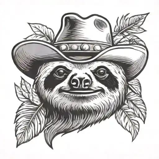 The Head Of A Sloth Wearing A Cowboy Hat