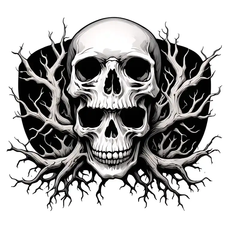 Skull With Roots Growing Out From All Sides