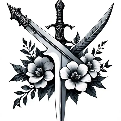 Small Sharp Sword With Flowers Intertwined