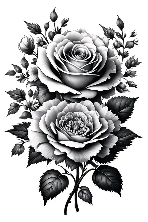 Rose And Carnation Flowers Growing