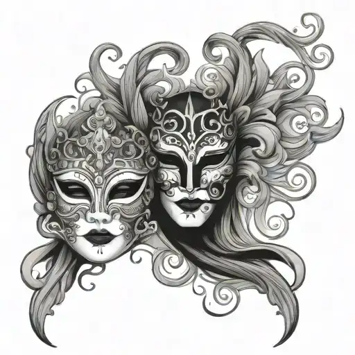Venetian Masks Under Crazy Black With Clouds
