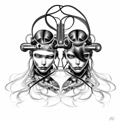 Cyborg Gemini Sisters Hair Tangled Together Conjoined
