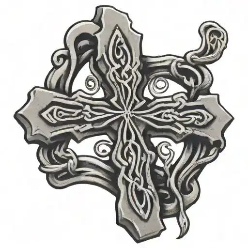 Blank Weathered Tombstone With A Scottish Knot Cross On It