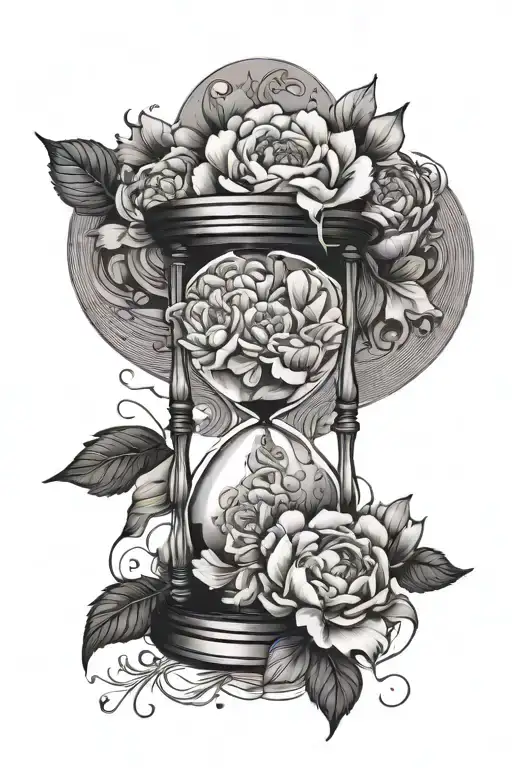 Sand Hourglass With Peonies And A Human Heart