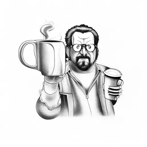 A Tattoo Of Walter Sobchak From Big Lebowski Holding A Coffee Mug