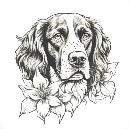 Springer Spaniel Dog And Lilly Flower And Nan