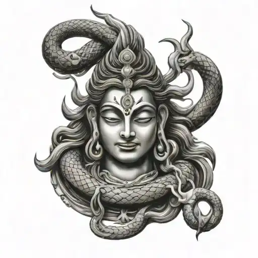 Shiva With Trishul Snake