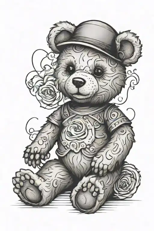 Tattered Teddy Bear With Jackolatern Head