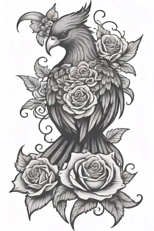 Phoenix Bird With Roses And Butterflies