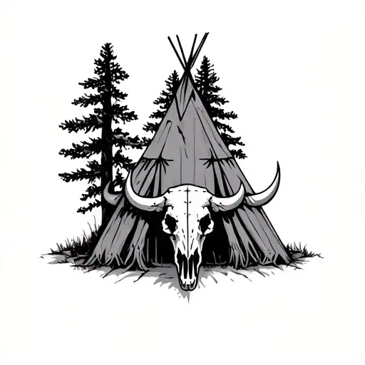 Teepee Trees And Buffalo Skull